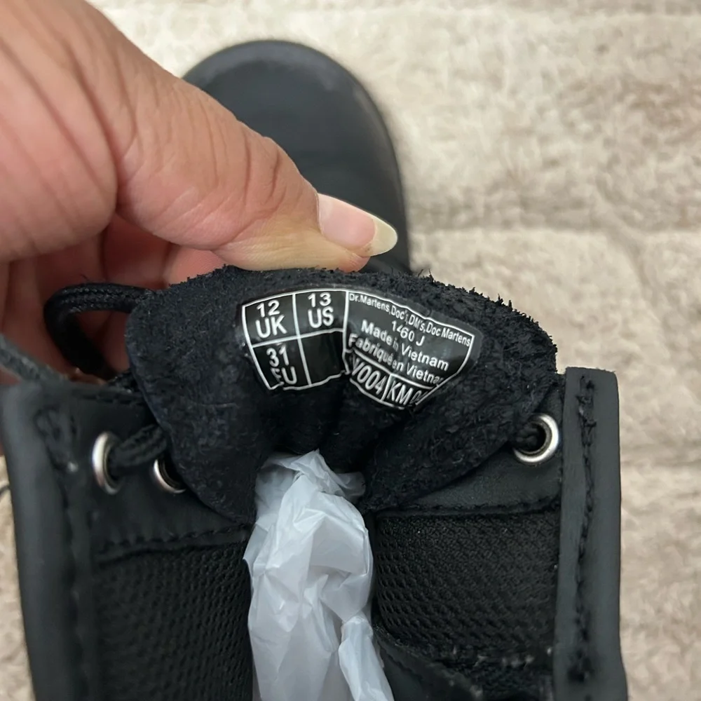 Dr. Martens Black Kids Boots with Yellow Stitching
